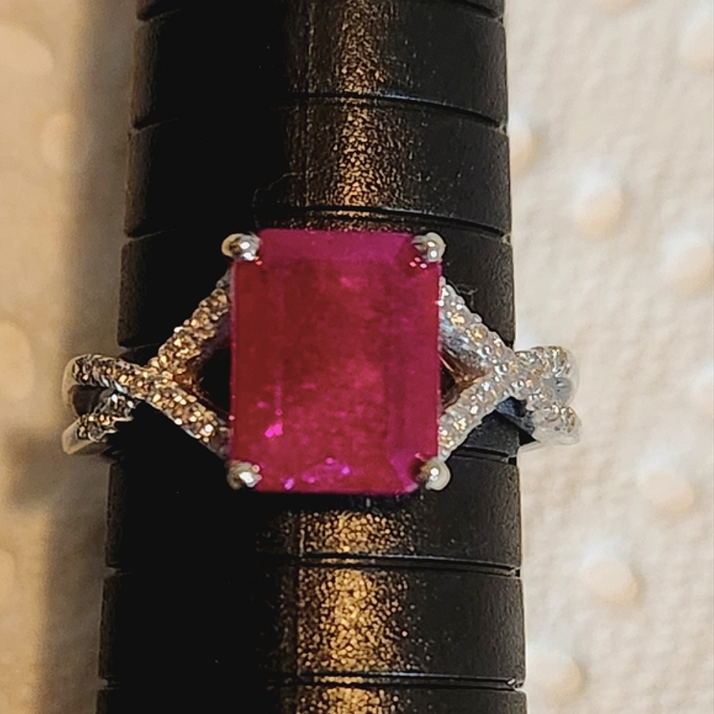 Ruby Multi-carat 925 Sterling Silver Ring. Size 8.5, 14k Plated.